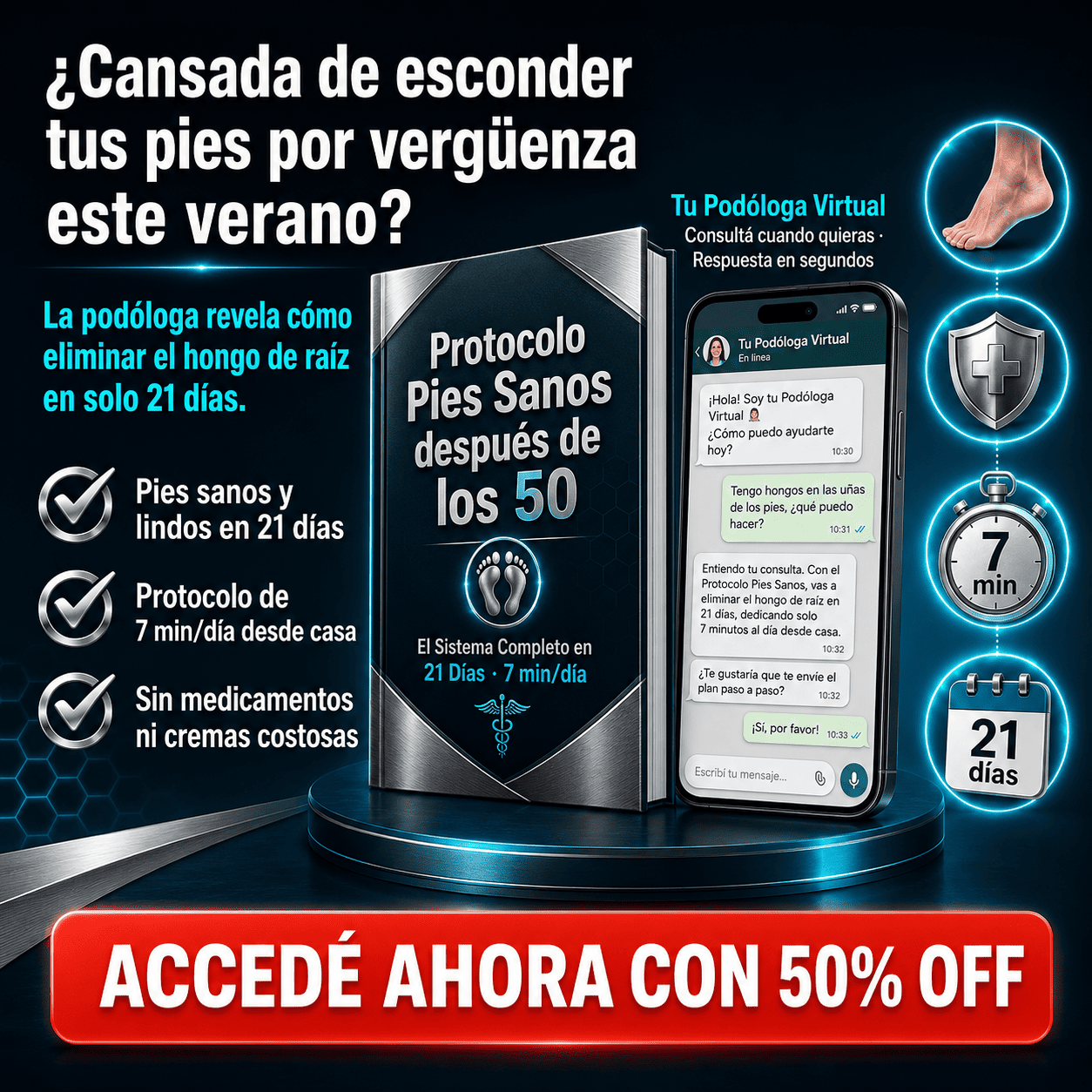 Protocolo Pies Sanos: El sistema para recuperar la belleza de tus pies sin tratamientos costosos, con resultados en 21 días (7 min/día) + 5 Bonus de Regalo.